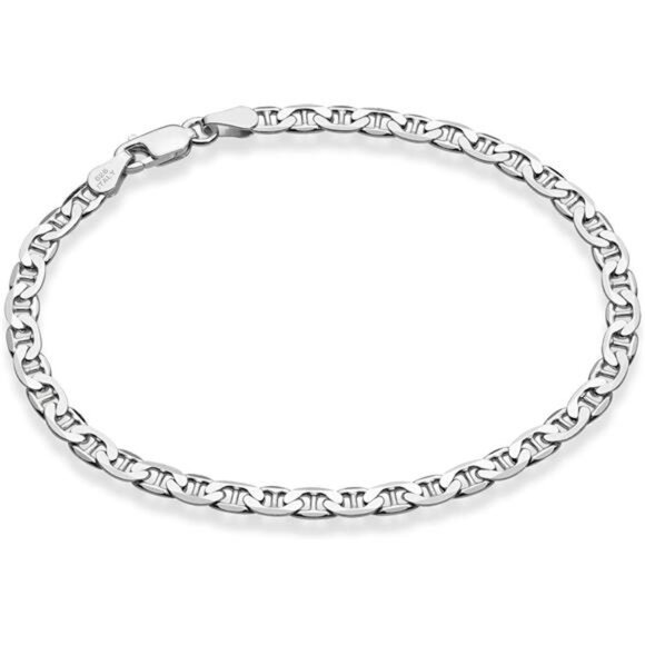 Miabella Sterling Silver Anklet Italian Diamond Cut Mariner Chain Jewelry - Picture 1 of 7